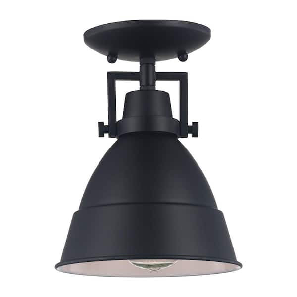 Monteaux Lighting 7 in. 1-Light Black Industrial Farmhouse Semi-Flush Mount Ceiling Light Fixture with Metal Shade DC-C4927-7