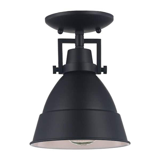 Monteaux Lighting 7 in. 1-Light Black Industrial Farmhouse Semi-Flush Mount Ceiling Light Fixture with Metal Shade DC-C4927-7