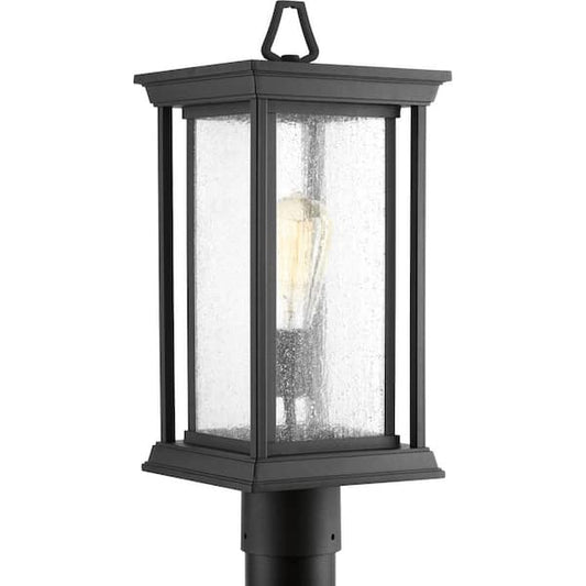 Progress Lighting Endicott Collection 1-Light Textured Black Clear Seeded Glass Craftsman Outdoor Post Lantern Light P5400-31