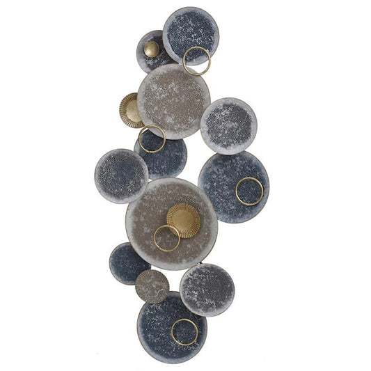 StyleCraft Nobu Metal Layered Hammered Circles Unframed Abstract Tones of Metallic Gold and Silver Art Print 23 in. x 47 in. WI42872DS