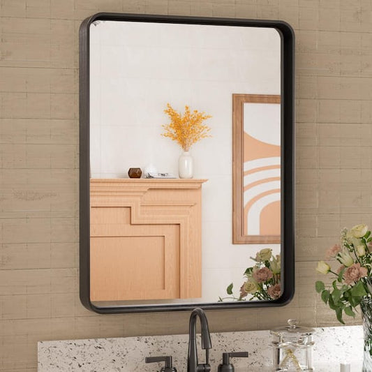 TETOTE 18 in. W x 24 in. H Rectangular Aluminum Framed Wall Mount Bathroom Vanity Mirror in Black hd-JSKYJ4560bk