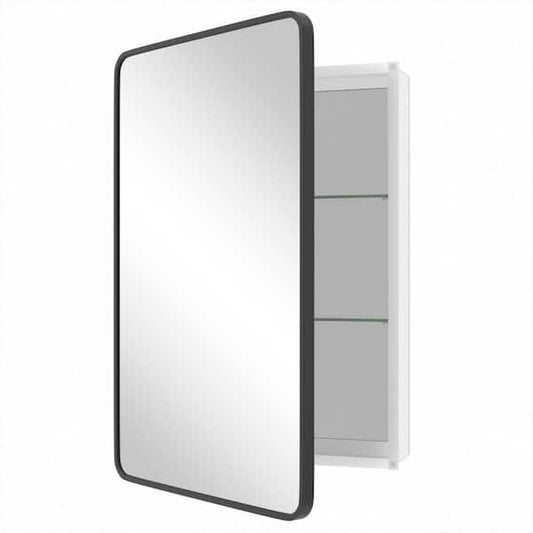 WallBeyond 24 in. W x36 in. H Rounded Rectangular Black Aluminum Alloy Framed Medicine Cabinet with Mirror for Easy to install T531741A02