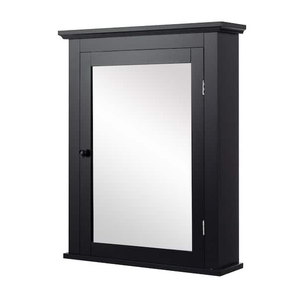 WELLFOR 22 in. W x 27 in. H Rectangular Black MDF Surface Mount Medicine Cabinet with Mirror HW-HGY-59321BK