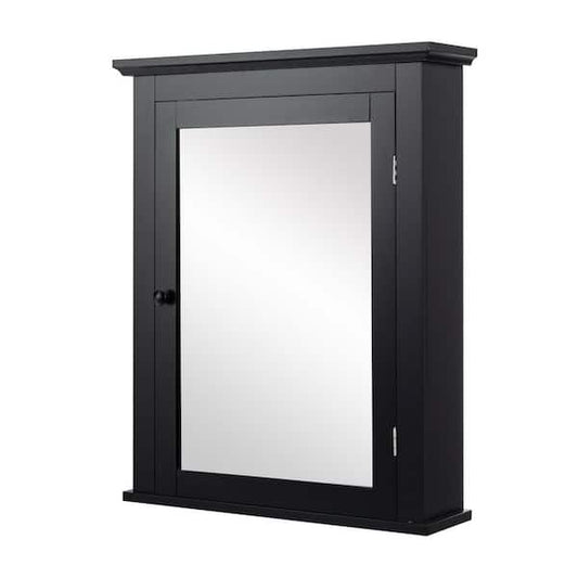 WELLFOR 22 in. W x 27 in. H Rectangular Black MDF Surface Mount Medicine Cabinet with Mirror HW-HGY-59321BK