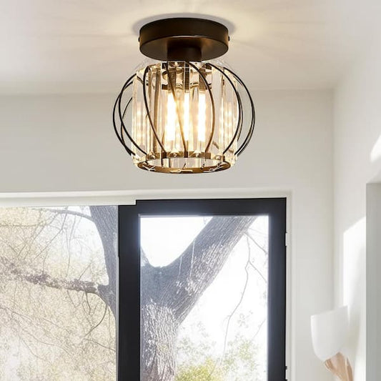 YANSUN 7 in.1-Light Modern Black Semi Flush Mount Ceiling Light Fixture for Foyer Closet Entryway Kitchen Bedroom Dining Room H-WS005R58W40E26G-8