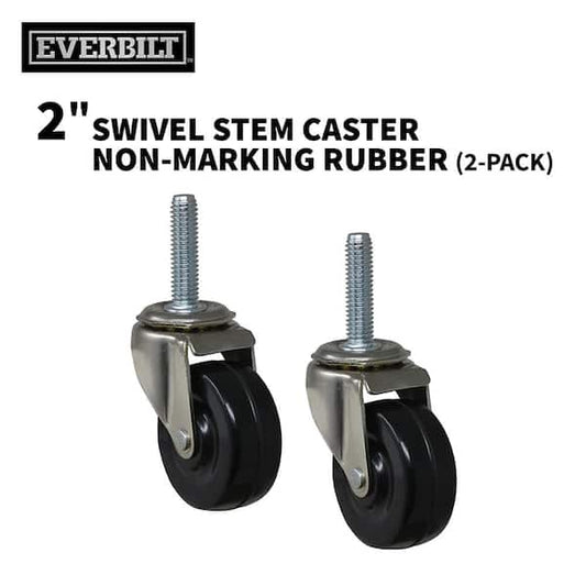 Everbilt 2 in. Black Soft Rubber and Steel Swivel Threaded Stem Casters with 80 lb. Load Rating 2 Pack 49344