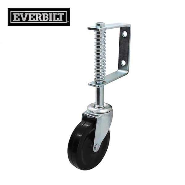 Everbilt 4 in. Black Hard Rubber and Steel Swivel Gate Caster with Adjustable Spring Bracket and 125 lb. Load Rating 49785