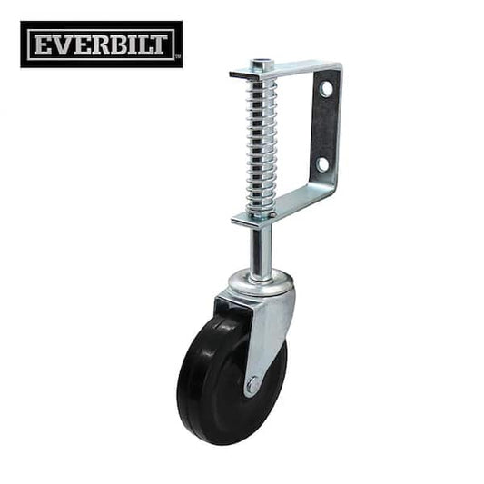 Everbilt 4 in. Black Hard Rubber and Steel Swivel Gate Caster with Adjustable Spring Bracket and 125 lb. Load Rating 49785