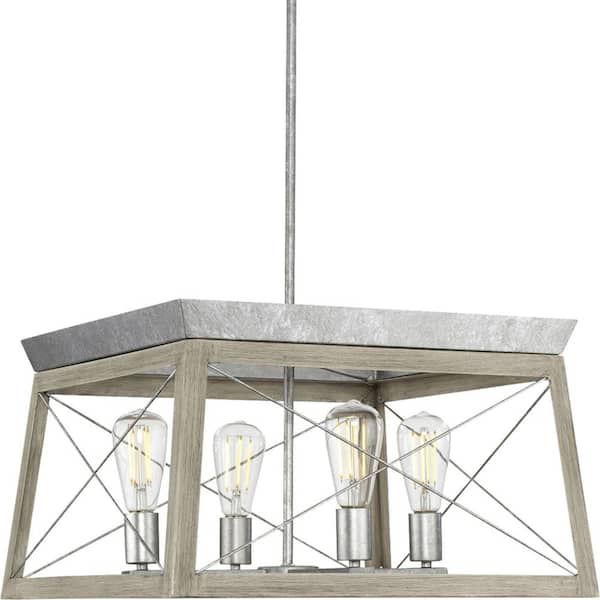 Progress Lighting Briarwood Collection 4-Light Bleached Oak Farmhouse Square Chandelier Light P400047-141