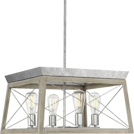 Progress Lighting Briarwood Collection 4-Light Bleached Oak Farmhouse Square Chandelier Light P400047-141