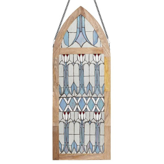 River of Goods Art Deco Traditional Tulip Multicolored Stained Glass Window Panel 21439