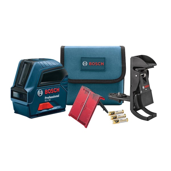 Bosch 50 ft. Cross Line Laser Level Self Leveling with VisiMax Technology, L-Bracket Adjustable Mount and Hard Carrying Case GLL 50