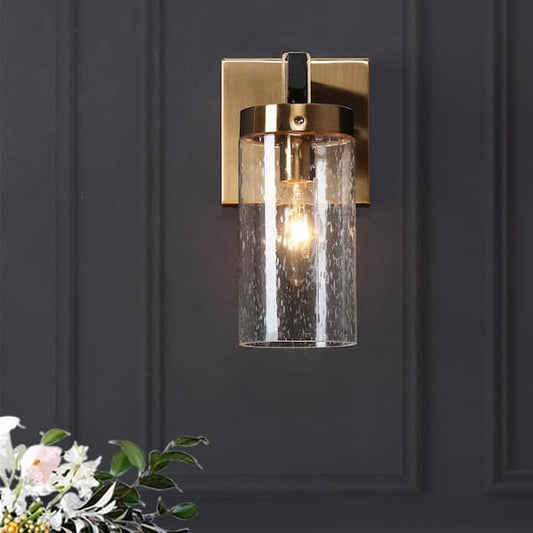 Zevni Musom 1-Light Brass Gold Modern Wall Sconce, Seeded Glass Black Bathroom Vanity Light, Hallway Tube DIY Bath Light Z-S7B36VNI-4661