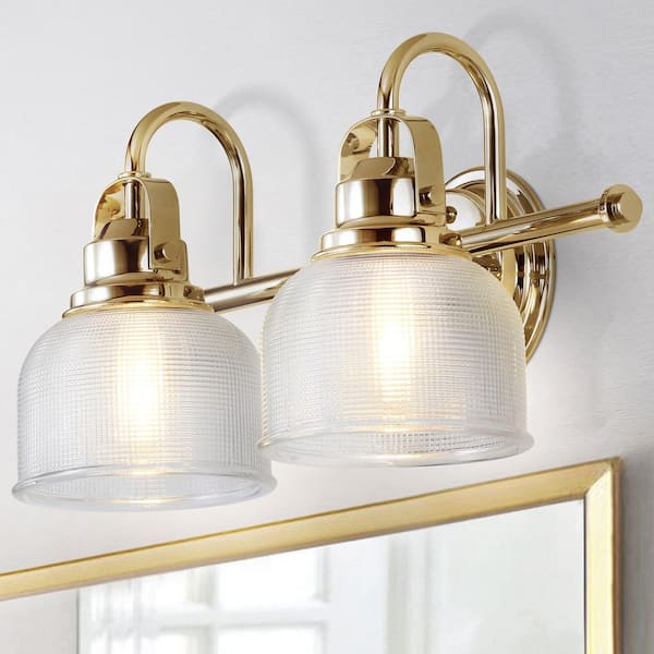 JONATHAN Y Virginia 17.25 in. 2-light Brass Gold Metal/Glass LED Vanity Light JYL7408B