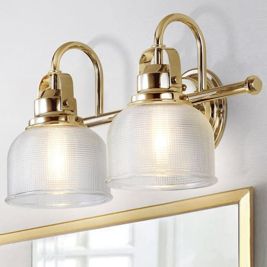 JONATHAN Y Virginia 17.25 in. 2-light Brass Gold Metal/Glass LED Vanity Light JYL7408B