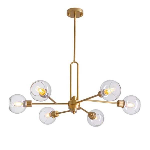 SILJOY 28 in. 6-Light Brass Traditional Chandelier with Glass Globe Shades CHLP356G-6A