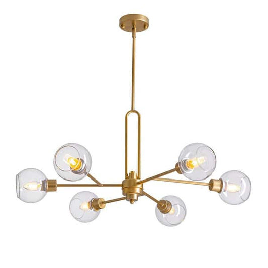 SILJOY 28 in. 6-Light Brass Traditional Chandelier with Glass Globe Shades CHLP356G-6A