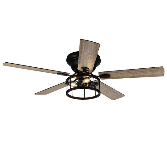 Breezary Ableton Hugger 52 in. Black Indoor Ceiling Fan with Remote Control and Light Kit Included 24002-ORB