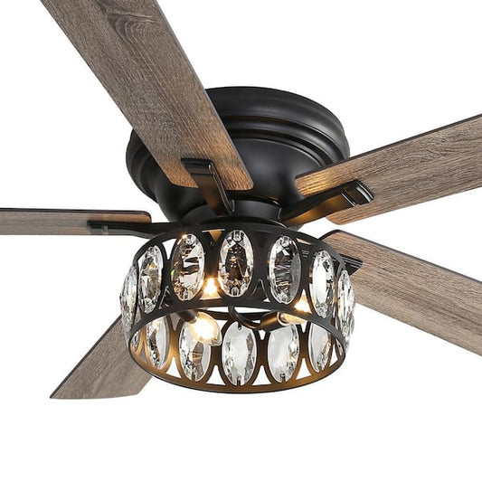 Breezary Jemore 52 in. Indoor Flush Mounted Black Crystal Ceiling Fan with Light Kit and Remote Control Included BZ24001-ORB-A1