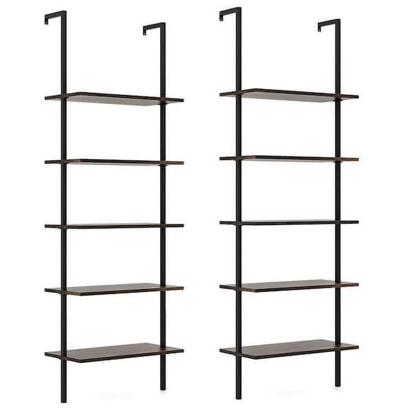 Gymax 2-Piece 5 Tier Ladder Shelf 71 in. Wall-Mounted Bookshelf Display Storage Organizer GYM12054