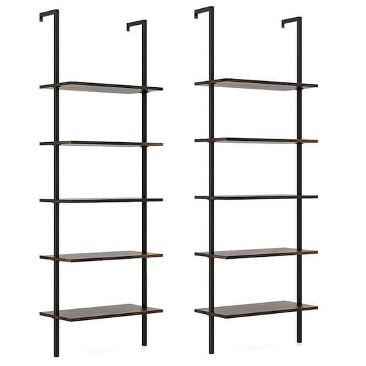 Gymax 2-Piece 5 Tier Ladder Shelf 71 in. Wall-Mounted Bookshelf Display Storage Organizer GYM12054