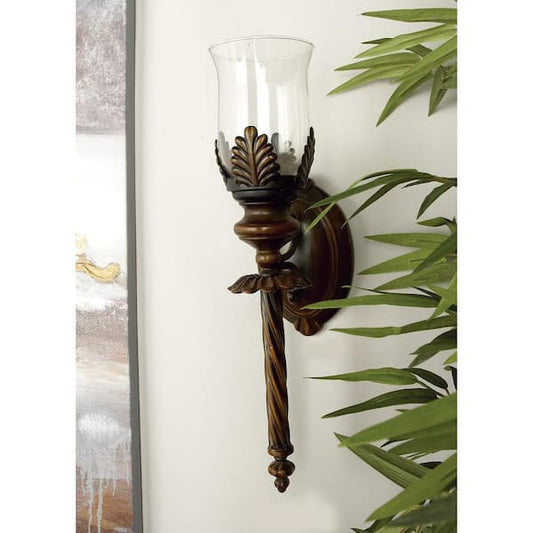 Litton Lane 18 in. Brown Glass Single Candle Wall Sconce 72273