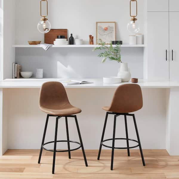 StyleWell Adenmore Swivel Counter Stool with Brown Faux Leather Upholstery and Black Metal Frame (Set of 2) 2306270000004