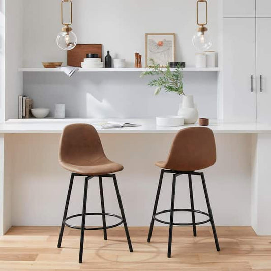 StyleWell Adenmore Swivel Counter Stool with Brown Faux Leather Upholstery and Black Metal Frame (Set of 2) 2306270000004