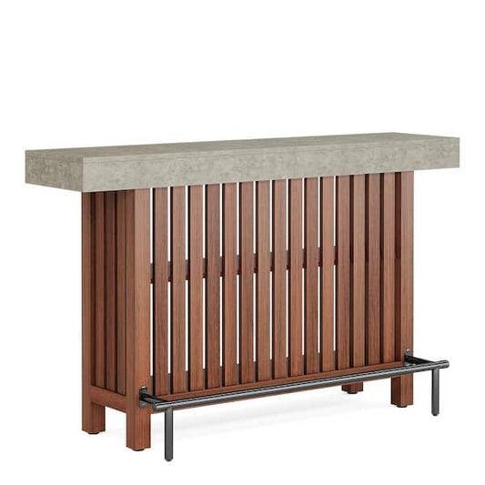 TRIBESIGNS WAY TO ORIGIN Adan 63 in. Home Brown Wood Modern 2-Tier Bar Table Footrest Corner Mini Coffee Bar Cabinet Bar Unit HD-JW0841-WZZ