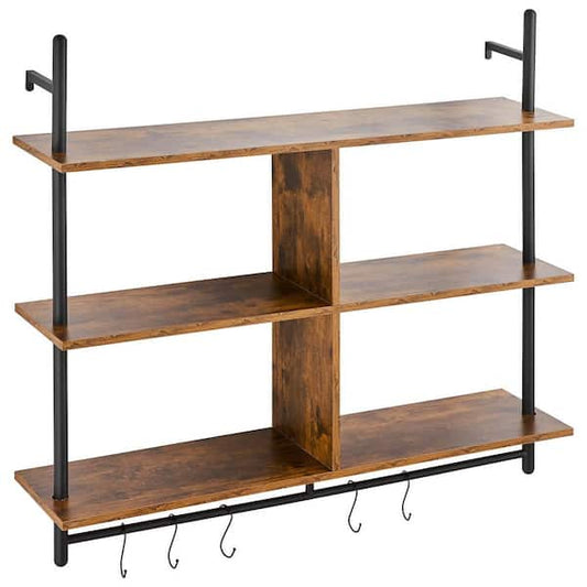 VEVOR Industrial Pipe Shelf 3 Tier 9.45 in. W x 41.34 in. D Brown Wood Solid Decorative Wall Shelf Rustic Wood Shelves Bracket JSGZWJYGHMBHZ7W6FV0