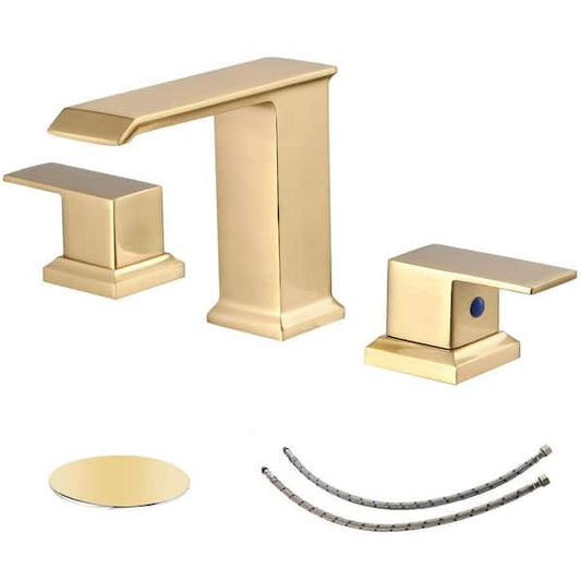 BWE 8 in. Widespread Double Handle Bathroom Faucet with Pop-up drain in Brushed Gold A-916445-TG-4