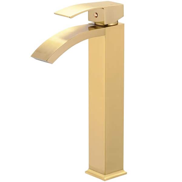 BWE Waterfall Single Hole Single Handle Bathroom Vessel Sink Faucet in Brushed Gold A-96026H-BG