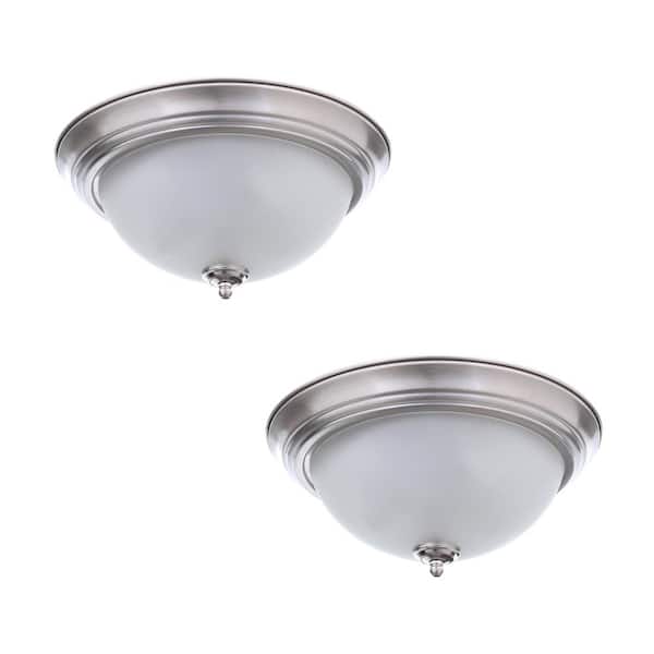 Commercial Electric 11 in. 1-Light Brushed Nickel Flush Mount with Frosted Glass Shade (2-Pack) EFG1011-2-BN