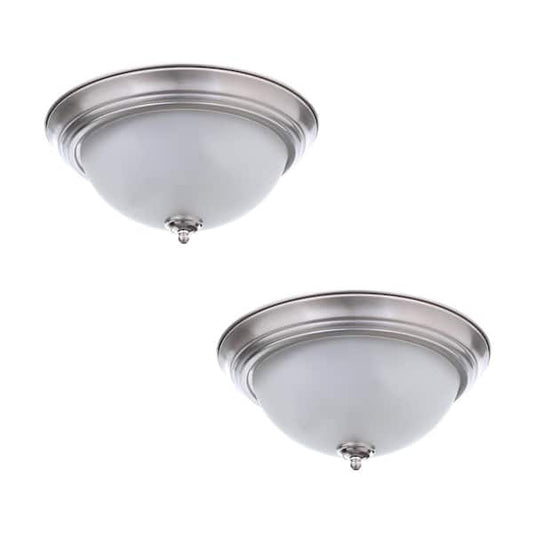 Commercial Electric 11 in. 1-Light Brushed Nickel Flush Mount with Frosted Glass Shade (2-Pack) EFG1011-2-BN