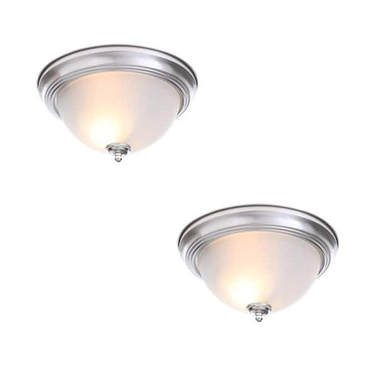 Commercial Electric 13 in. 2-Light Brushed Nickel Flush Mount with Frosted Glass Shade (2-Pack) EFG8012A-BN