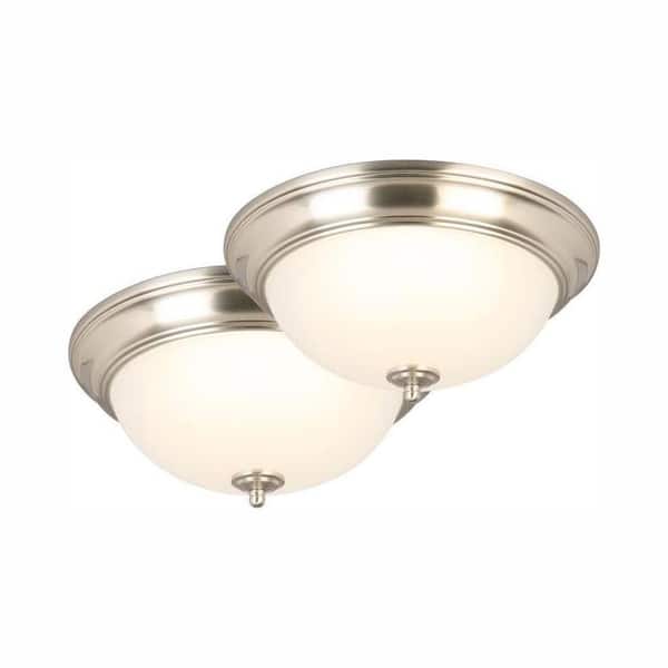 Commercial Electric 13 in. 180-Watt Equivalent Brushed Nickel Integrated LED Flush Mount with Frosted Glass Shade (2-Pack) JAL8011L/BN