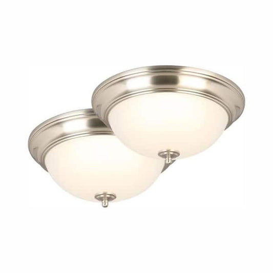 Commercial Electric 13 in. 180-Watt Equivalent Brushed Nickel Integrated LED Flush Mount with Frosted Glass Shade (2-Pack) JAL8011L/BN
