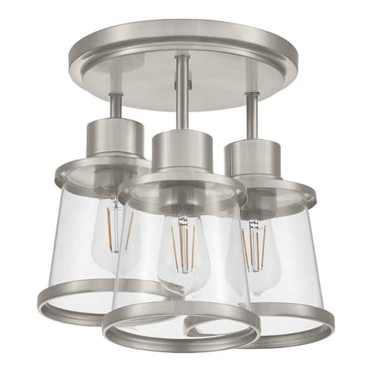 Hampton Bay Rigby 15.75 in. 3-Light Brushed Nickel Flush Mount, Farmhouse Ceiling Light 65132