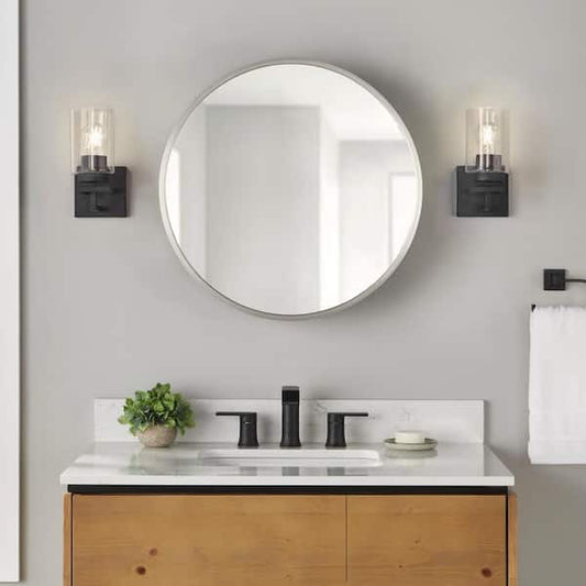 Glacier Bay 23.6 in. W x 23.6 in. H Round Brushed Nickel Medicine Cabinet with Mirror ENCST24HD