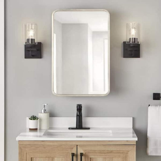 Glacier Bay 16 in. W x 24 in. H Rounded Corner Rectangular Brushed Nickel Medicine Cabinet with Mirror ENMST16HD