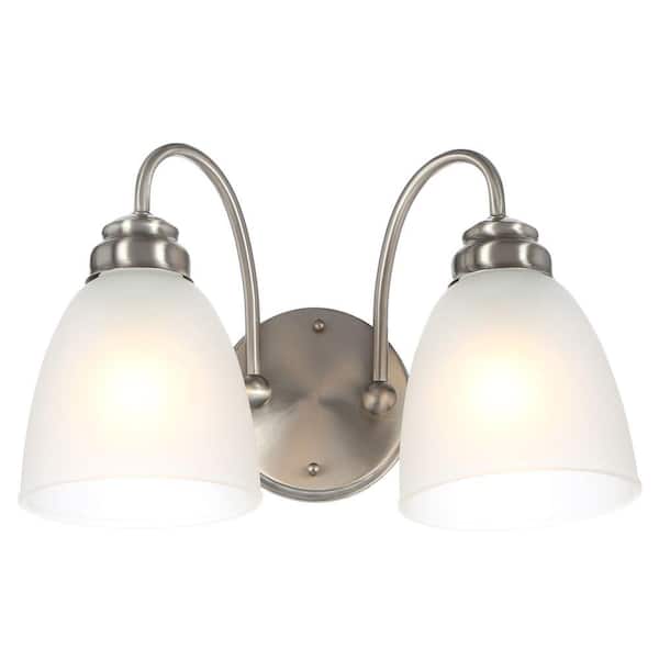 Hampton Bay Hamilton 2-Light Brushed Nickel Vanity Light with Frosted Glass Shades EFG1392A/BN