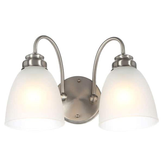 Hampton Bay Hamilton 2-Light Brushed Nickel Vanity Light with Frosted Glass Shades EFG1392A/BN