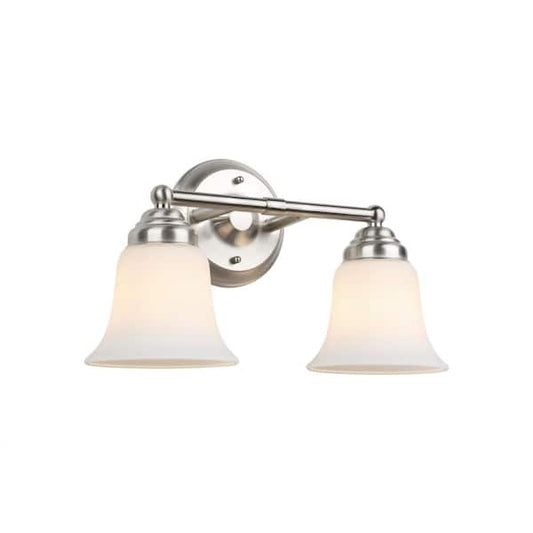 Hampton Bay Ashhurst 2-Light Brushed Nickel Vanity Light with Frosted Glass Shades EGM1392A-4/BN