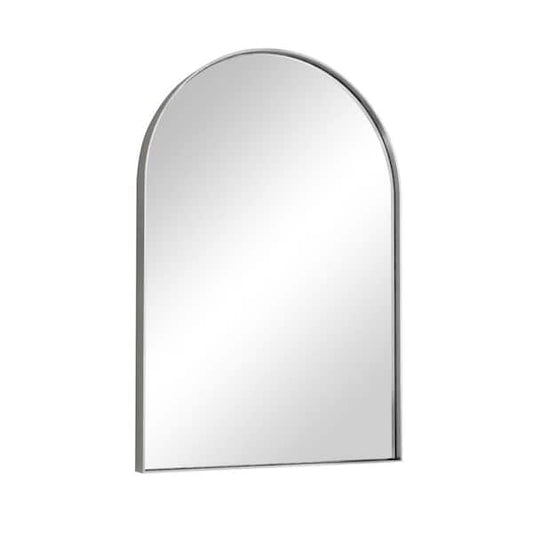 KeonJinn 24 in. W x 36 in. H Arched Framed Decorative Wall Mounted Bathroom Vanity Mirror in Brushed Nickel, Tempered Glass HD-CXFJ-6091BS