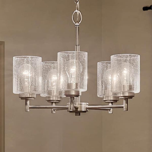 KICHLER Winslow 19.75 in. 5-Light Brushed Nickel Contemporary Shaded Cylinder Chandelier for Dining Room 44030NI