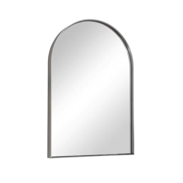 TETOTE 20 in. W x 30 in. H Arched Framed Bathroom Mirrors Decorative Wall Mounted Bathroom Vanity Mirror in Sliver HD-CXFJ-5076BS
