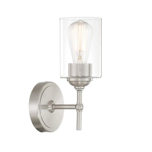 Home Decorators Collection Ayelen 1-Light Brushed Nickel Indoor Wall Sconce, Modern Wall Light 39342-HBU