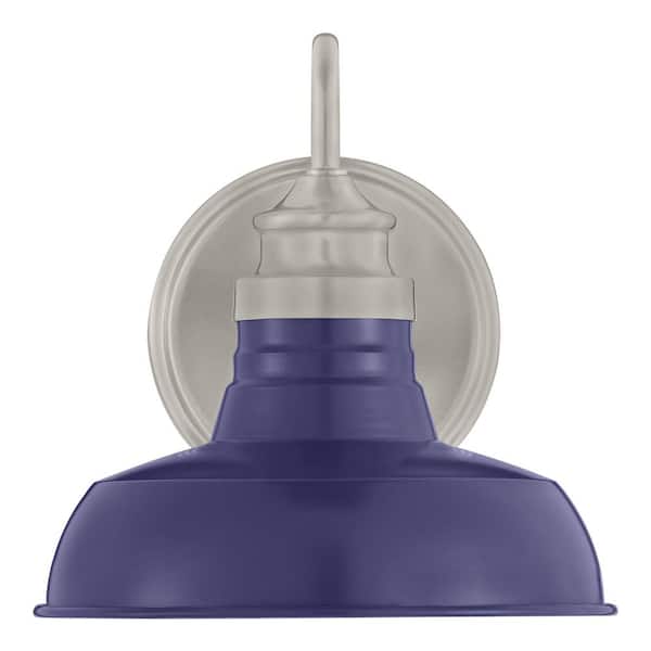 Hampton Bay Elmcroft 7.63 in. 1-Light Brushed Nickel with Cobalt Blue Farmhouse Wall Sconce with Cobalt Blue Metal Shade HB3670-336
