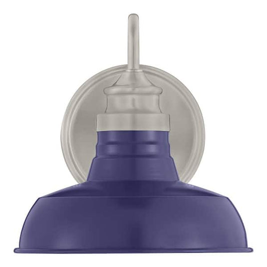 Hampton Bay Elmcroft 7.63 in. 1-Light Brushed Nickel with Cobalt Blue Farmhouse Wall Sconce with Cobalt Blue Metal Shade HB3670-336
