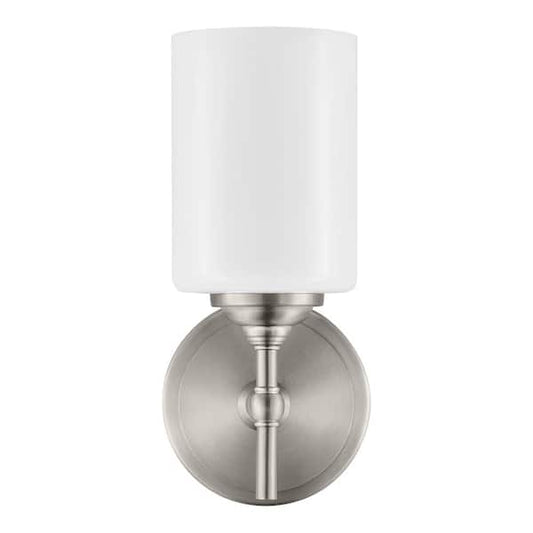 Home Decorators Collection Ayelen 1-Light Brushed Nickel Opal White Glass Indoor Wall Sconce, Modern Wall Light 39342-HBW